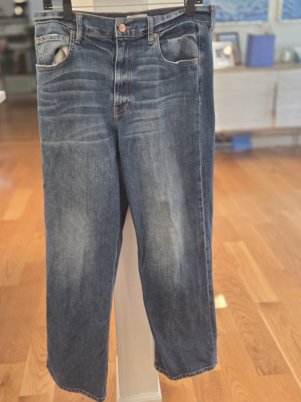 Doen Womens Distressed Classic Wide Leg High Rise Denim Blue Jeans 31x30